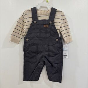 NWT Carter's baby boy 2-piece stripe sweater and overall set in grey, size 3M